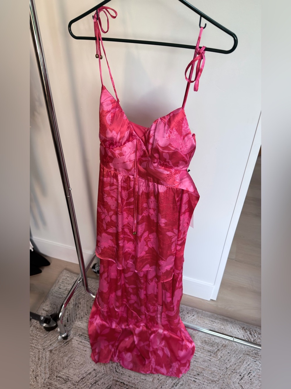 Crystal Doll Hot Pink Floral Satin Gown